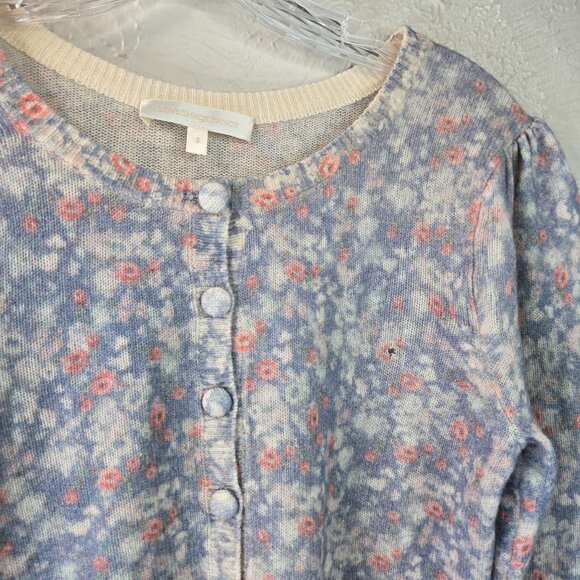 LoveShackFancy Simona Cardigan Sweater Wool Cashmere Blue Floral Cottagecore Top - Picture 11 of 15